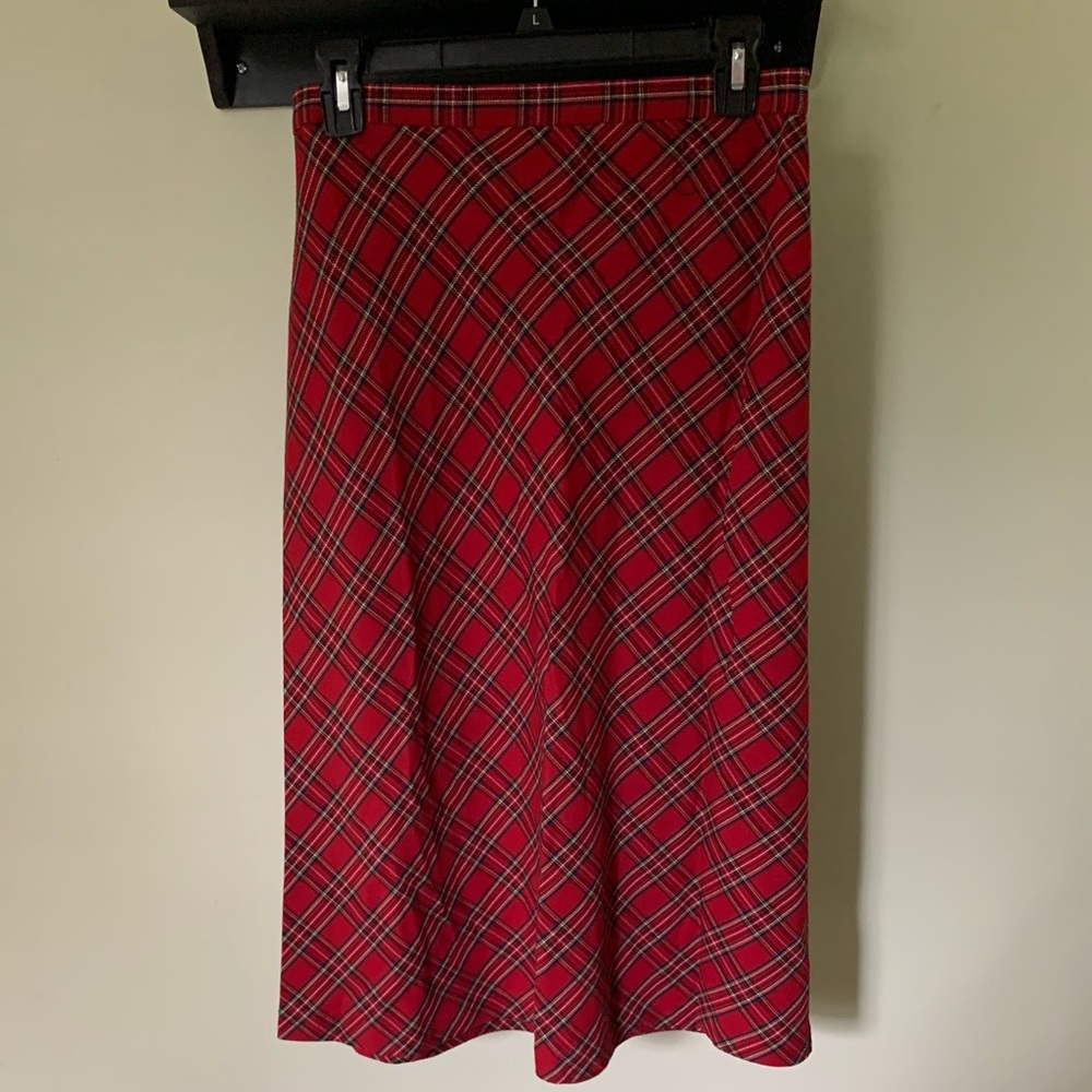 Sag Harbor Red Plaid Midi Skirt